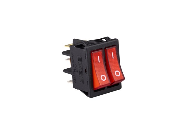 30*22mm Black Body 1NO+1NO with Illumination with Terminal with Bridge (0-I) Marked Red A12 Series Rocker Switch